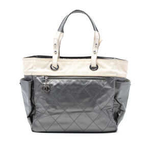 Pre-Loved Chanel Large Bicolor Quilted Coated Canvas Paris Biarritz Tote